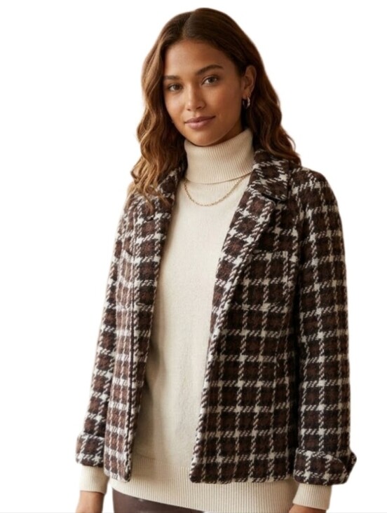 Banana Republic Jackets & Blazers - Banana Republic Jacket Houndstooth Plaid Wool Chocolate Brown Size S
